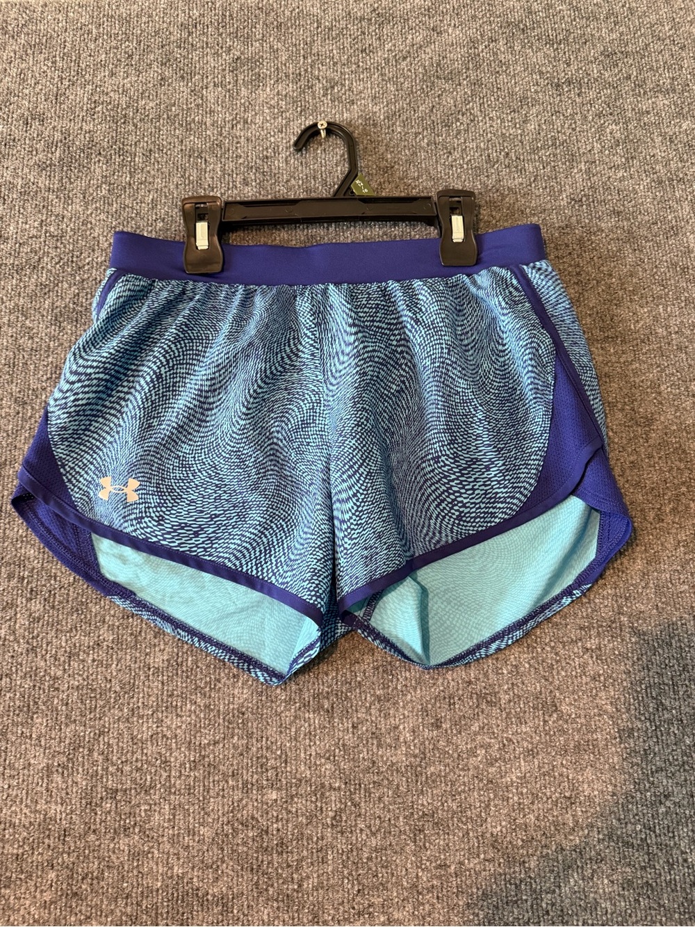 Under Armour Women's Light Blue Athletic Shorts with Purple Trim